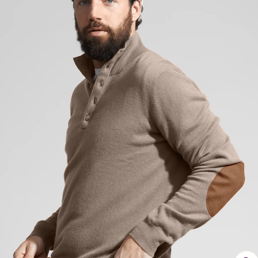 STATE CASHMERE | The MockNeck Quarter Button Cashmere Sweater Undyed Natural | M
